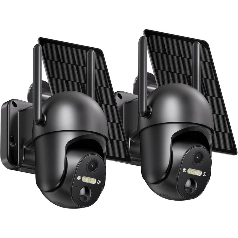 2 Pack Outdoor Camera Wireless, 2K Solar Security Cameras Wireless Outdoor 360°